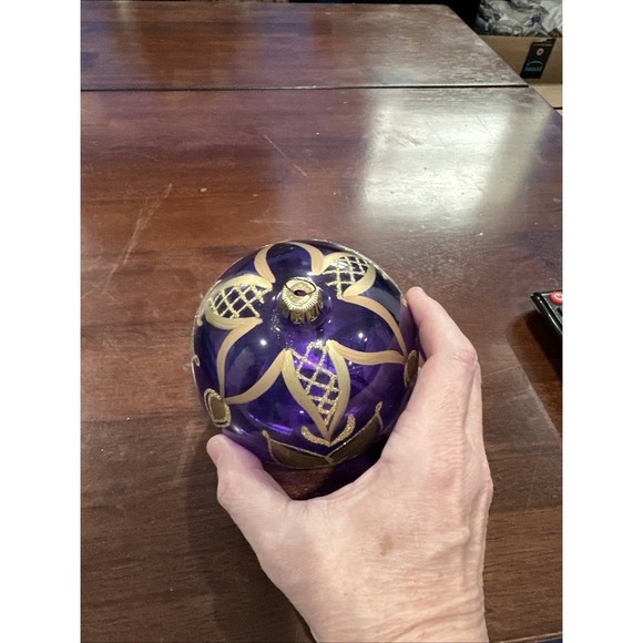 Other - Clear Purple Blown Glass Christmas Ornaments Hand Painted‎ Italian Polish